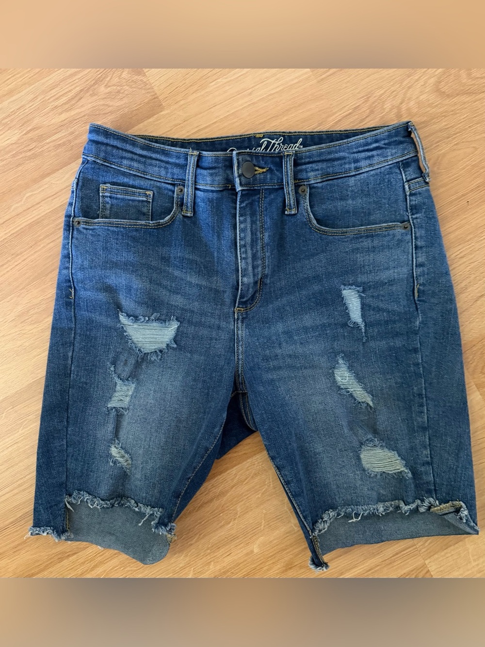 Universal Thread Blue Denim Jean shorts 8 with Tan Stitching